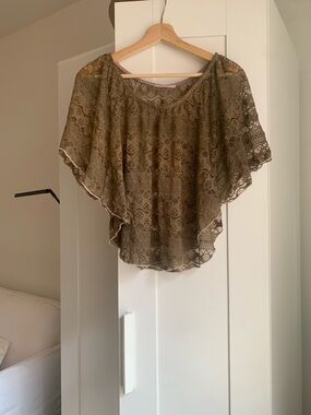 Lace chocolate brown Overlay Flutter poncho top